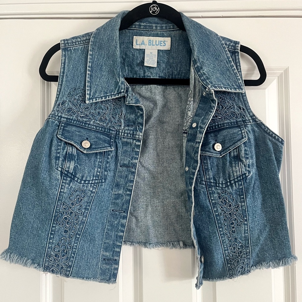Denim vest floral embroidery
